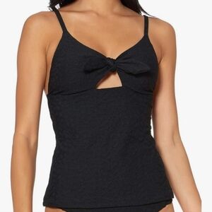🆕️ Jessica Simpson Rose Bay Textured Tie-Front Tankini Top in Black